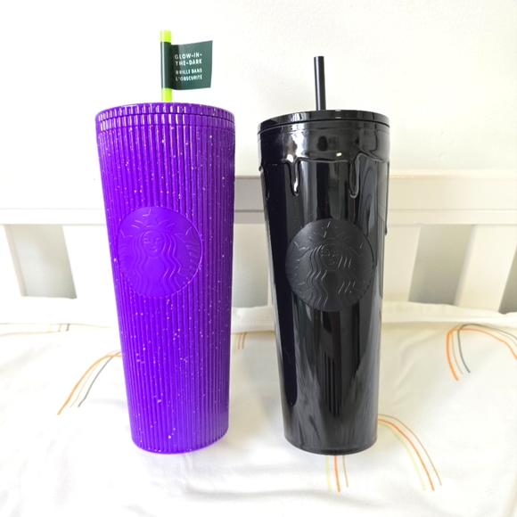 Starbucks 2024 Halloween Purple Glow In The Dark & Black Drip Tumbler Cold Cups